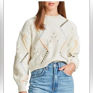 BB Dakota Leaf-Pattern Drop-Shoulder Sea Said Sweater Ivory Size Large